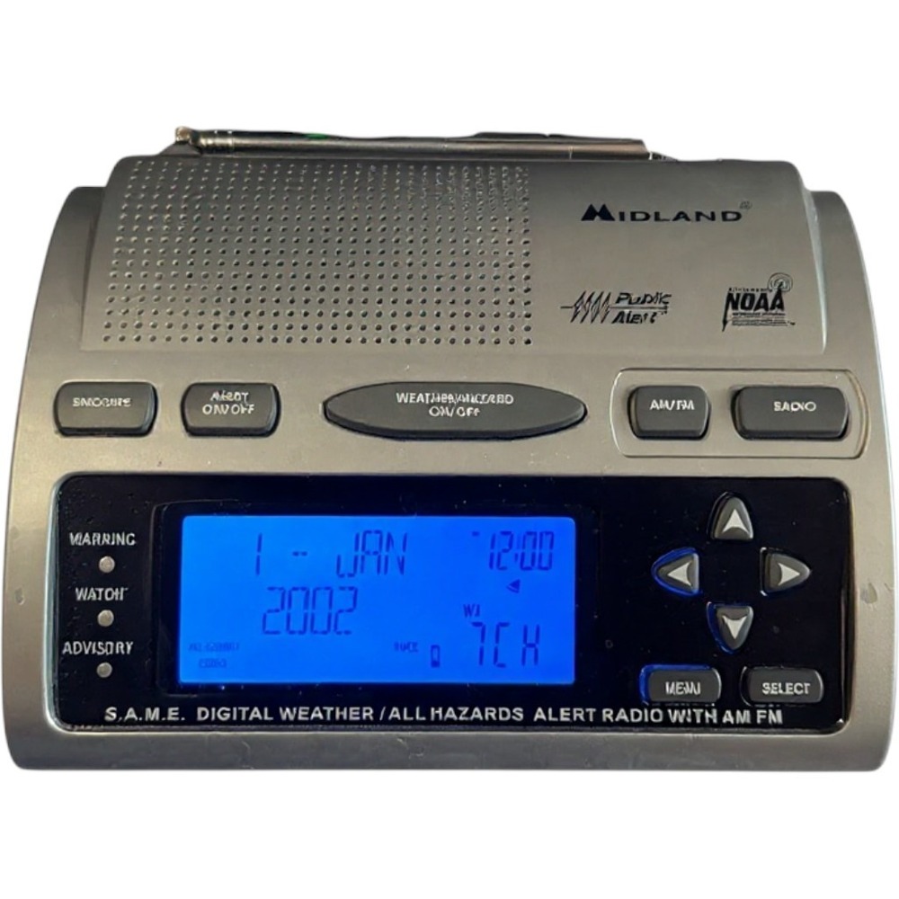 Midland WR-300 Weather Radio Unisex OS Silver S.A.M.E. NOAA AM FM